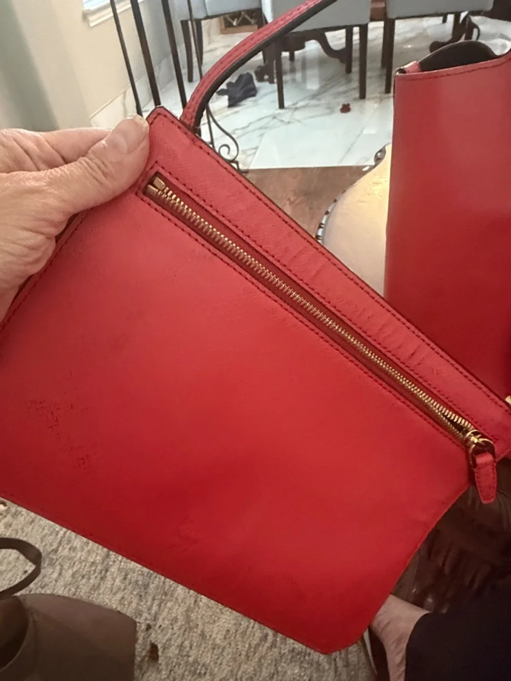 MCM Red Leather Tote Bag with Gold Accent - Picture 4 of 7